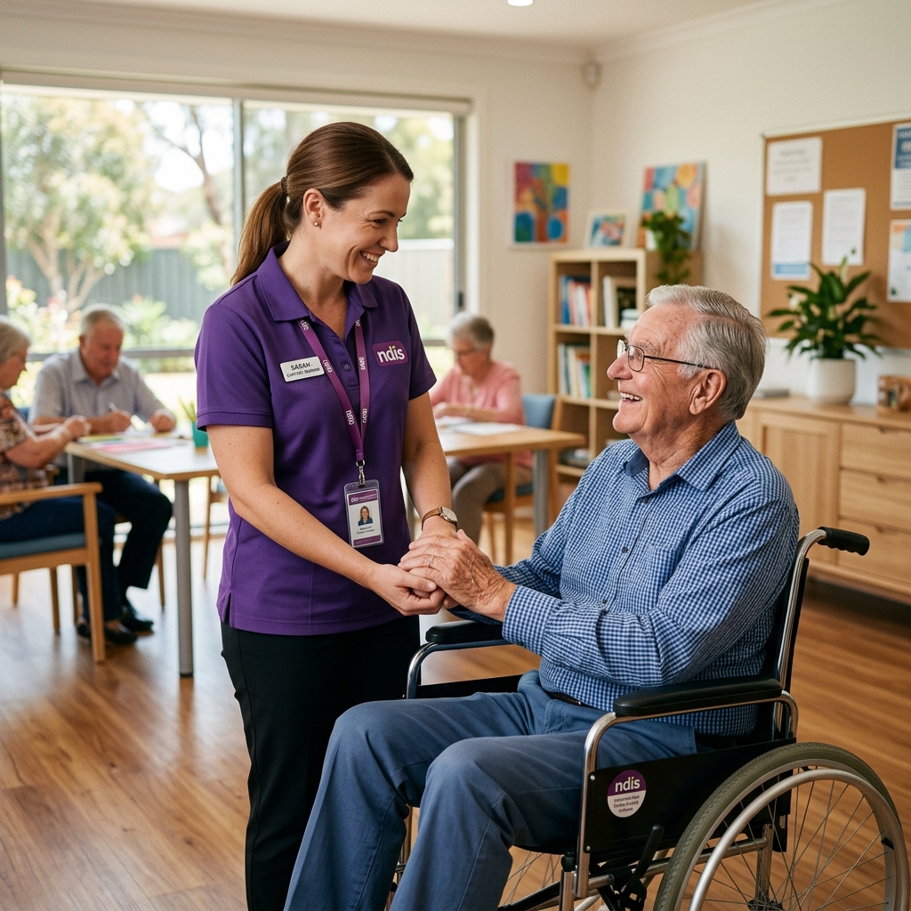 Disability Dream Care support worker warmly assisting an NDIS participant